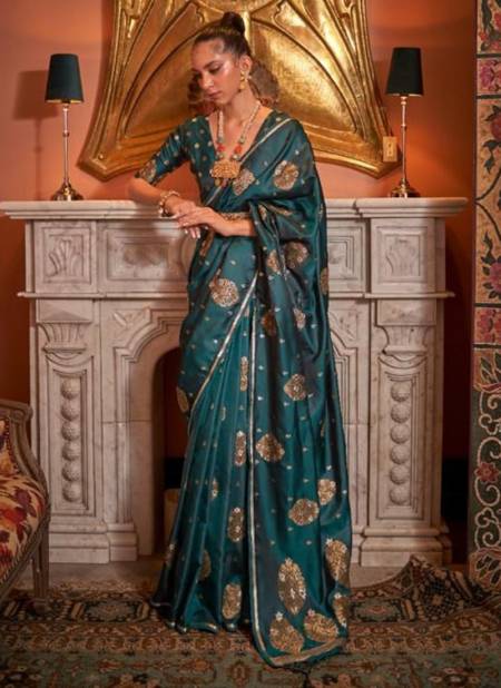 Teal Blue Colour KONRAD SILK Rajtex New Designer Festive Wear PURE SATIN COPPER ZARI HANDLOOM WEAVING Saree Collection 292005